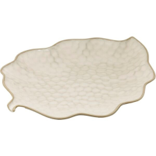 LE COQ Porcelaine Levél alakú sekély tányér, Le COQ Kypseli 22x17 cm, bézs tányér és evőeszköz
