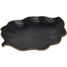 LE COQ Porcelaine Levél alakú tányér, Le COQ Kypseli 22x17 cm, fekete tányér és evőeszköz