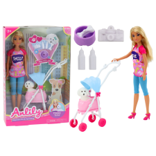 Lean Toys Anlily baba kutyával egy babakocsiban palackos tálcsont készülékben baba