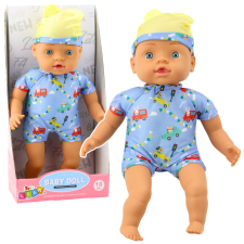 Lean Toys Baby Doll kék ruhák mintával Kalap fülekkel 31cm baba