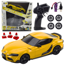 Lean Toys Drift sportautó cserélhető kerekek távirányítós RC 4WD sárga távirányítós modell
