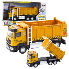 Lean Toys Építőipari jármű sárga billenő teherautó autópálya és játékautó