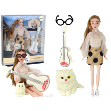 Lean Toys Gyermek baba Emily gitárszemüveggel, hosszú, szőke hajú cica baba