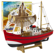 Lean Toys Gyűjthető dekoratív modell horgászcsónak Piros 30x26cm autópálya és játékautó