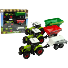 Lean Toys Három traktor pótkocsi permetező mezőgazdasági traktor készlet autópálya és játékautó