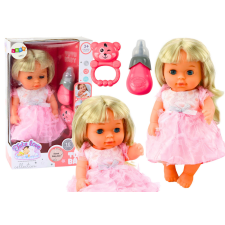 Lean Toys Interaktív világos rózsaszín ruhás csecsemő baba kiegészítőkkel, 28cm baba