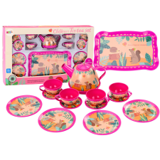 Lean Toys Kávés teakészlet Csésze Vízforraló Tálca Pink Cafe 15 db. konyhakészlet