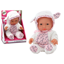 Lean Toys Kis baba baba, fehér ruhák, sapka, masni, fülek baba