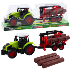 Lean Toys Mezőgazdasági traktor HDS pótkocsival Farönk szállításához autópálya és játékautó