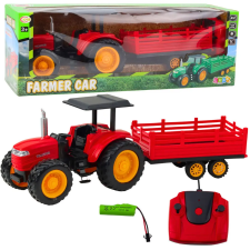 Lean Toys RC távirányítós mezőgazdasági traktor pótkocsival, piros távirányítós modell