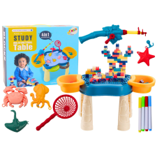 Lean Toys Többfunkciós asztal 4 az 1-ben blokkok horgász rajz kék készségfejlesztő