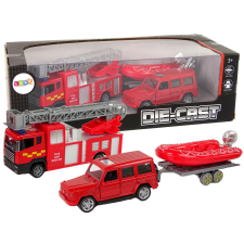 Lean Toys Tűzoltó-jármű készlet húzza motorcsónak Jeep Red autópálya és játékautó