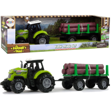 Lean Toys Zöld traktor utánfutó rönkök fa farm hang autópálya és játékautó