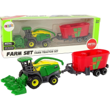 leantoys Aratógép Pótkocsival, Mezőgazdasági Géppel, Zöld Piros 14827 (14827) autópálya és játékautó