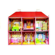leantoys Babaház padlóval és bútorokkal, MCT 479, piros babaház