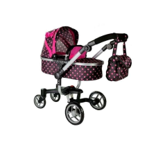 leantoys Babakocsi, fekete, rózsaszín pöttyös MCT 5245 babakocsi