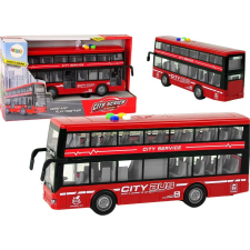 leantoys Emeletes Busz - Lámpákkal, Hangokkal, Súrlódó Meghajtással, 1:16, Piros (16961) autópálya és játékautó