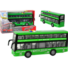 leantoys Emeletes Busz - Lámpákkal, Hangokkal, Súrlódó Meghajtással, 1:16, Zöld (16960) autópálya és játékautó
