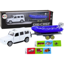 leantoys Off-Road Autó Utánfutóval és Motorcsónakkal Fém Fehér Kék ( ) autópálya és játékautó