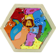 leantoys Puzzle Állatok Fa Blokkok Színes 12 Darab – 17934 (17934) puzzle, kirakós