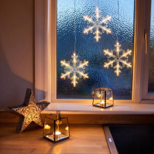  LED dekoráció - hópehely - 16 x 19 cm - melegfehér - 3 x AA karácsonyfa izzósor