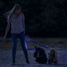 [] LED-es póráz - akkumulátoros - 120 x 2,5 cm - kék nyakörv, póráz, hám kutyáknak