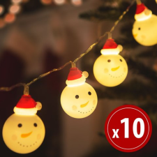  LED fényfüzér - hóember - 10 LED - 1,1 méter - melegfehér - 3 x AA karácsonyfa izzósor