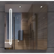  LED Tükör Szekrénnyel PLANO 80x70 cm Fehér – Érintésérzékelős és Tárolós fürdőszoba bútor