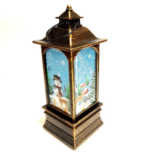  Ledes karácsonyi lámpás, hóember őzekkel, téli falu . Mérete: 5x5x13 cm dekorációs kellék