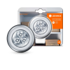 Ledvance DOT-it CLASSIC Silver, beltéri, ezüst 68 mm átmérőjű ezüst LED lámpa, 3xAAA elemmel, 0.23W, foglalat: LED modul, IP20 védelem, 7000K színhőmérséklet, 10lm fényerő, 2 év garancia 4058075227804