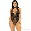 LEG AVENUE BODYSTOCKINGS LEG AVENUE - NET AND LACE KEYHOLE HALTER BODYSUIT ONE SIZE