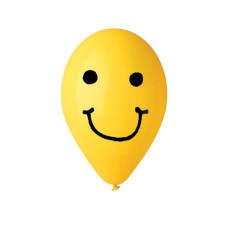  Léggömb, 30 cm, smiley, sárga party kellék