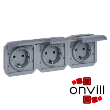 LEGRAND 069578L, Plexo 55 3x2P+F elővezetékezett vízszintes csatlakozóaljzat csapófedéllel, szürke villanyszerelés