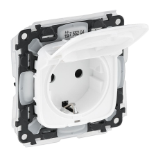 LEGRAND 755204 Valena Allure 2P+F dugalj csatlakozóaljzat biztonsági zsaluval, csapófedéllel, IP44 fehér villanyszerelés