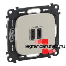 LEGRAND Valena Allure töltőaljzat kettős USB C-típusú csatlakozóval, elefántcsont 755346 villanyszerelés