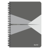 Leitz Spirálfüzet, A5, kockás, 90 lap, laminált karton borító, LEITZ "Office", szürke