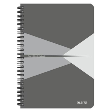 Leitz Spirálfüzet, A5, kockás, 90 lap, laminált karton borító, LEITZ &quot;Office&quot;, szürke füzet