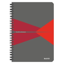 Leitz Spirálfüzet, A5, kockás, 90 lap, laminált karton borító, LEITZ &quot;Office&quot;, szürke-piros füzet