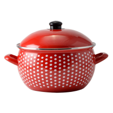 LEO-10465 Piros Pöttyös Zománcozott lábas 24cm+fedő edény