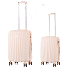  Leonardo Da Vinci Kabinbőrönd Szett Számzárral, Teleszkópos Karral, Kivehető Kerekekkel - XS és S méret - Bézs