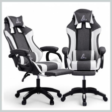 LEVELUP gamer forgószék lábtartóval és masszázspárnával fekete-fehér – KO29GRAF forgószék