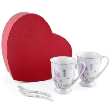 Levendulás porcelán bögre szett 280 ml - 2 darabos - szív alakú díszdobozban bögrék, csészék