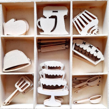  Lézervágott figurák: cukrászat, 9 db/cs. Méretük: 25-40 mm dekorációs kellék