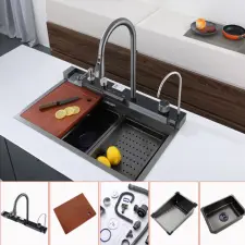 Leziter Catania multifunkciós rozsdamentes mosogató digitális csapteleppel mosogatótálca