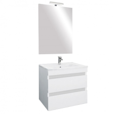 Leziter Cube Fürdőszobabútor 60 cm kerámia mosdóval (2 fiókos) tükörrel 60x80 cm magasfényű festett fehér fürdőszoba bútor