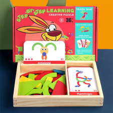 Leziter Mágneses tangram fajáték angol kártyákkal, közép szint fajáték