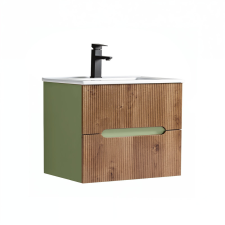 Leziter Trent 60 alsó fürdőszobabútor kerámia mosdóval (2 fiókos) világoszöld-sunset tölgy fürdőszoba bútor