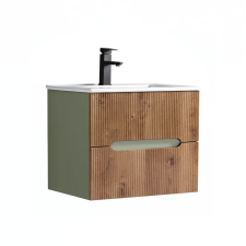 Leziter Trent 60 alsó fürdőszobabútor kerámia mosdóval (2 fiókos) zöld-sunset tölgy fürdőszoba bútor