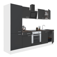 Leziter Yorki 270 konyhablokk fehér korpusz,selyemfényű antracit front alsó sütős elemmel polcos szekrénnyel bútor