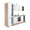 Leziter Yorki 270 konyhablokk sonoma tölgy korpusz,selyemfényű fehér front alsó sütős elemmel alulfagyasztós hűtős szekrénnyel